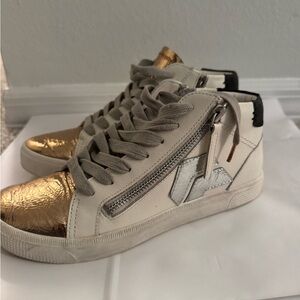 Dolce Vita Gold and White High-Top Sneakers